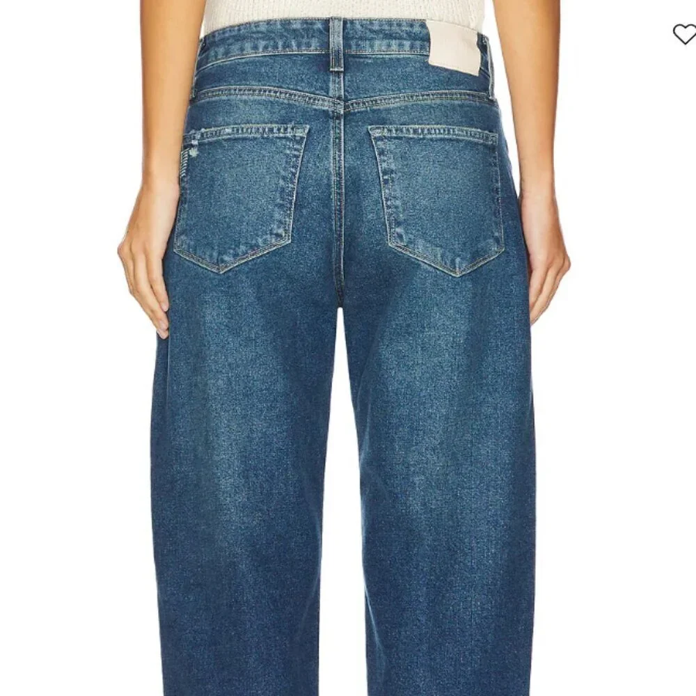 NWT PAIGE Alexis High Rise Barrel Leg Cats Meow Distressed Medium Wash Jeans - Picture 3 of 16
